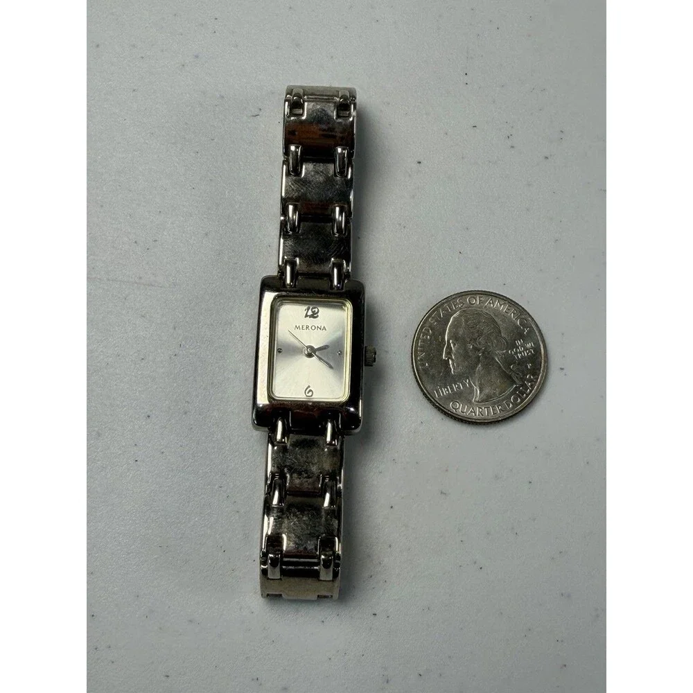 Merona Women’s Rectangle Silver Tone Quartz Bracelet Watch
